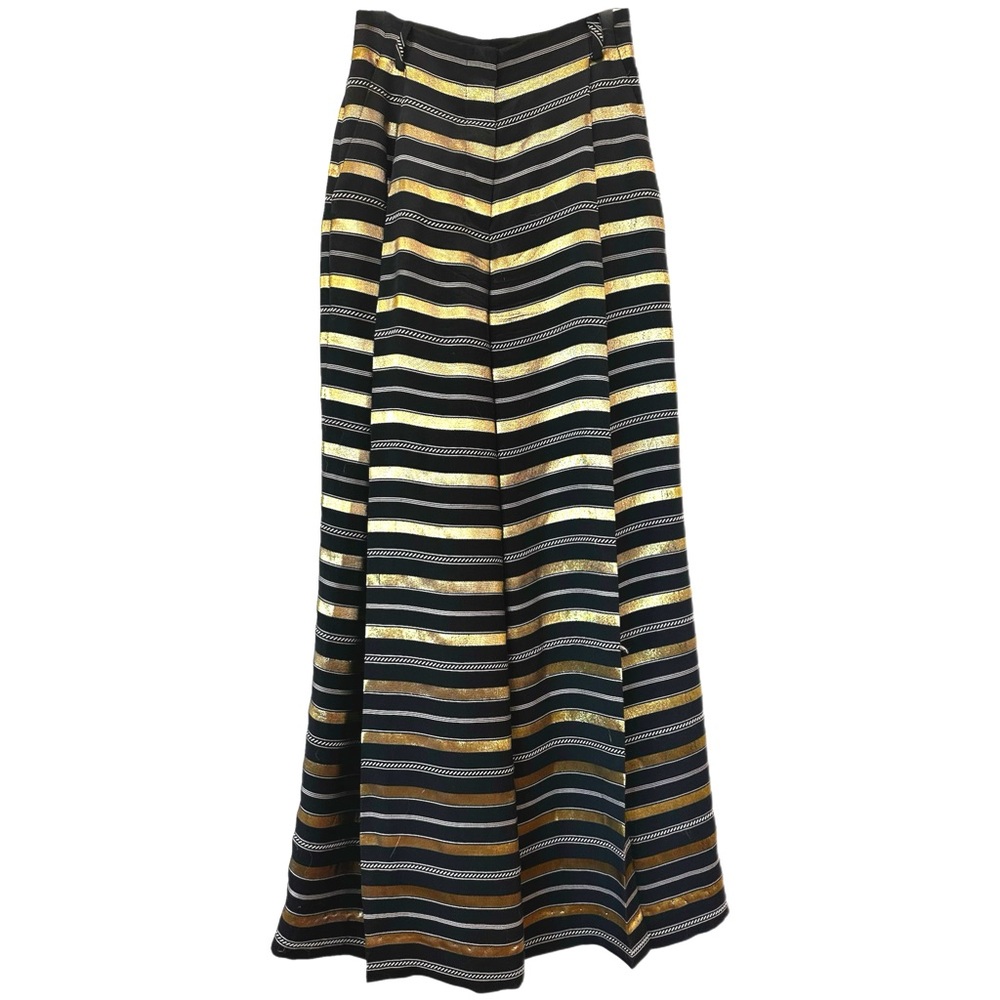 Rachel Zoe Black and Gold Striped Silk Wide-Leg Pants